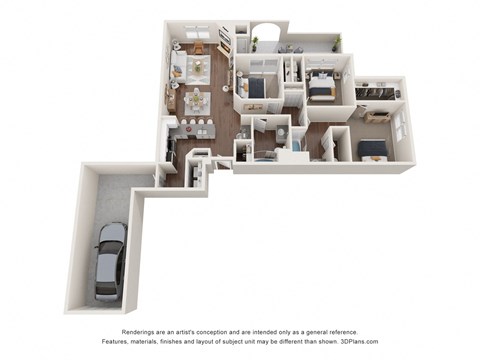 Floor plan for 3 beds, 2 baths, 1572 sqft